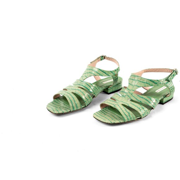 Dries Van Noten Green Embossed Leather Sandals - Size 37 - Picture 5 of 8
